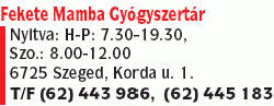   - Fekete Mamba Gyógyszertár